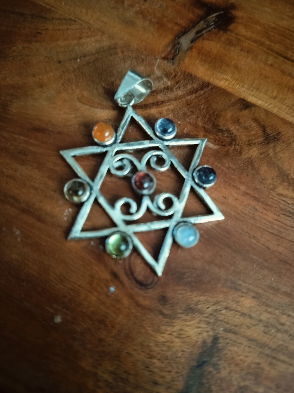 Silver Tone Multicolor Gem Star Pendant